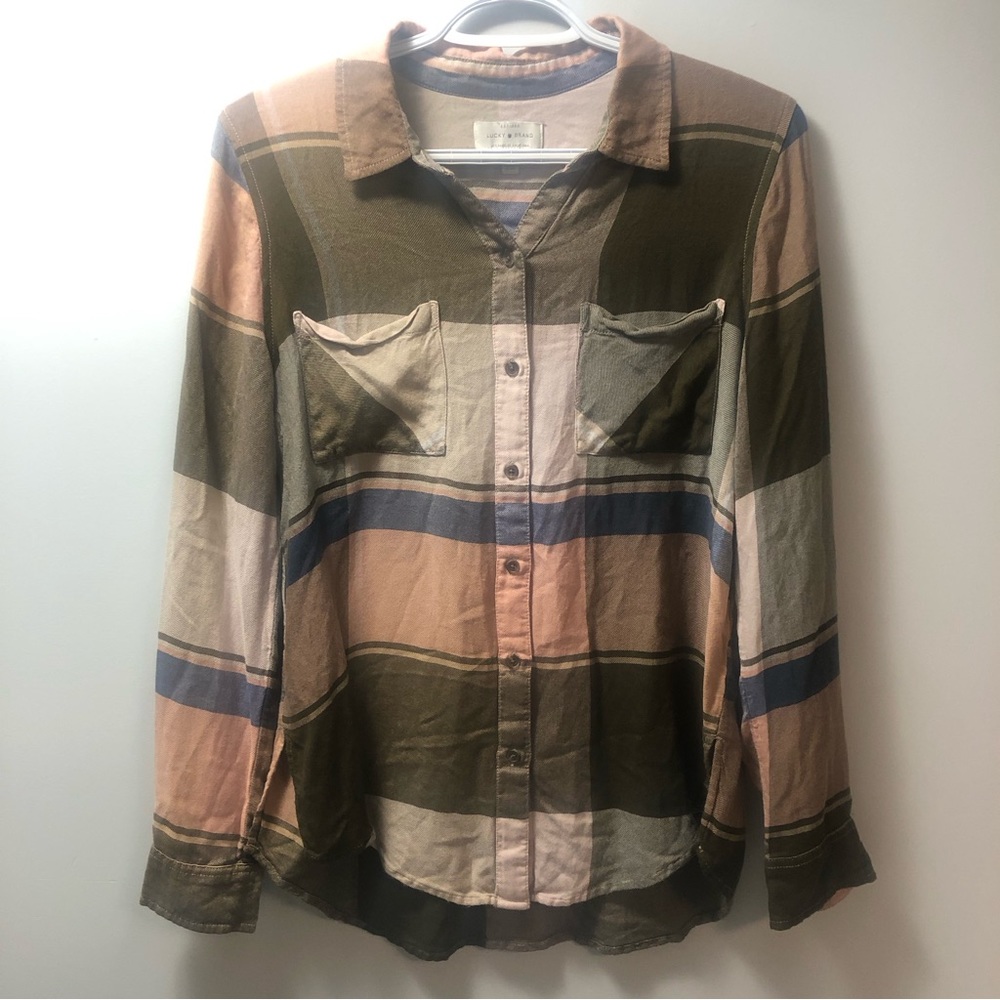 Lucky Brand Plaid Button Up Shirt Long Sleeves Size Small Viscose & Modal Airy
